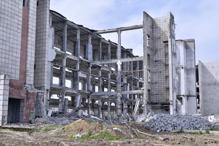 Pieces of Metal and Stone are Crumbling from Demolished Building Floors
