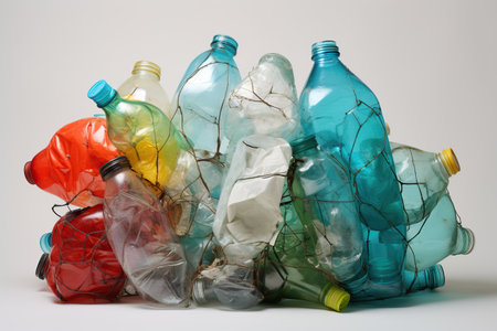 Garbage from plastic bottles. Ecological concept of plastic waste recycling. AI-generatedの素材