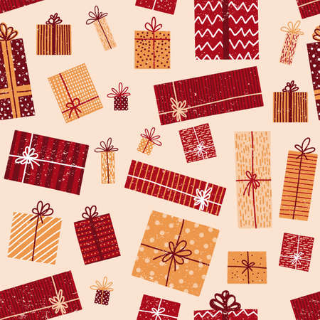 Seamless gift box pattern. Present wrapper, invitation retro elements, or web background.のイラスト素材