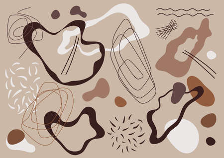 Elements of earthen abstract shapes for poster, wallpapers, media frame. Simple social print. Posters with surreal earth shapes for the interior. Psychology, cosmetology, art.のイラスト素材