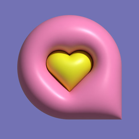 Game aesthetic. Speech bubble Icon with heart. Inflate 3d realistic style. trendy stickers Y2k. Digital love. 3D render. Communication in messengers and social networks. New generation. IT achievementのイラスト素材