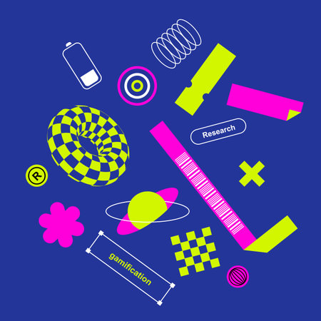 Square composition with Trendy stickers. UI elements for illustration. Retrofuturism geometric...
