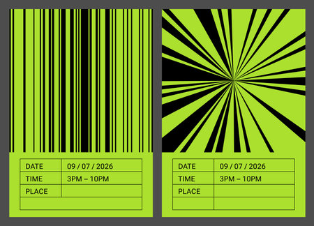 Retro Cyber Minimal Geometric Prints. Neo brutalism, Glitch effects, Op-art illusion. Vintage ray pattern, Black checkered grid, barcode. Brutal Vaporwave posters, Cyberpunk aesthetic, modern designのイラスト素材