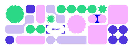 Y2K Abstract futuristic shapes. Geometry simple Design elements, bento design. Label pack. Trendy Web frame set, blocks, grid concept. web layout. Ui UX template. Web comics grids, smooth connectionのイラスト素材