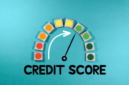 Credit score indicator with color levels. Measurement from poor to excellent rating for credit or mortgage loans concept.の写真素材
