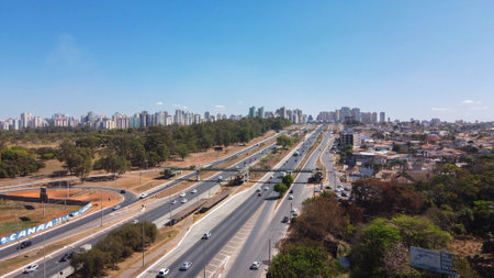 Aerial view taken by drone of the satellite city of Brasilia in Brazil. concept of city, transport, housing, construction, society.の写真素材