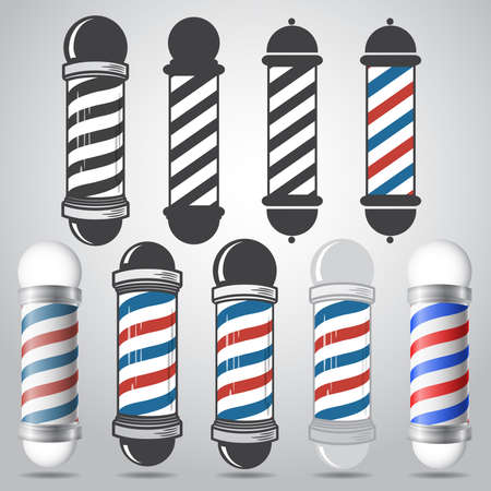Set of old fashioned vintage glass barber shop poles with stripes. Vector illustrationのイラスト素材