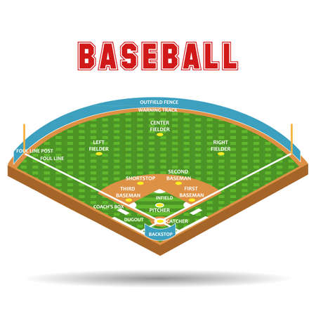Baseball field plan and formation players. Vector illustrationのイラスト素材