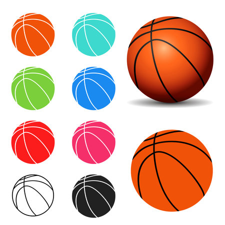 Set of basketball balls isolated on a white background. Realistic, icon. Vector illustrationのイラスト素材