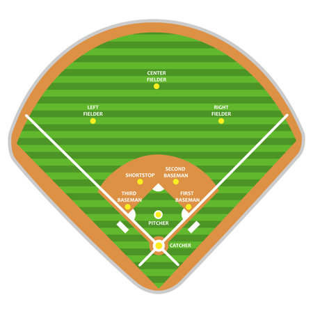 Baseball field plan and formation players. Vector illustration