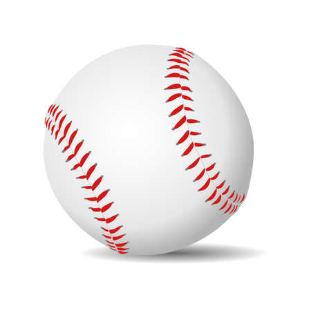 Baseball ball realistic in white leather with red stitches. Vector illustration.のイラスト素材
