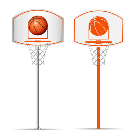 Basketball basket, hoop, ball isolated on white background. Vector illustrationのイラスト素材