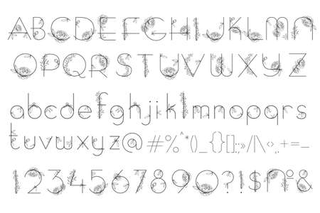 Hand drawn floral letters. Alphabet with flowers peony blossom. Floral design. Vector illustationのイラスト素材