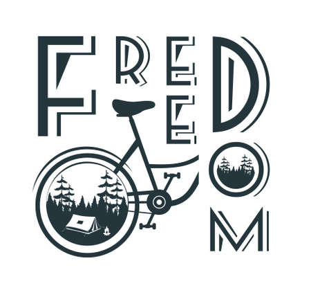 Bicycle slogan graphic with camping tent for t-shirt or other uses. Vector illustrationのイラスト素材