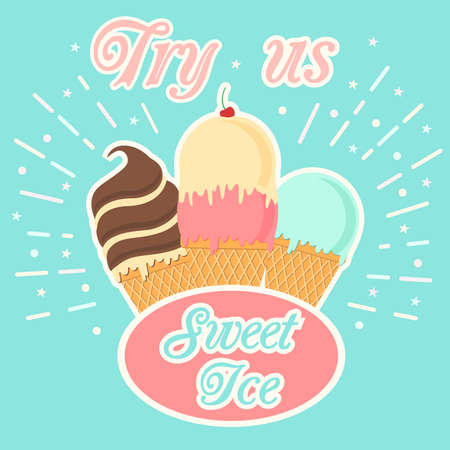 Set of cards with cute cartoon ice cream character. Vector illustrationのイラスト素材