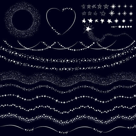Set with brushes. Frames with doodle stars. Brushes included. Vector illustrationのイラスト素材