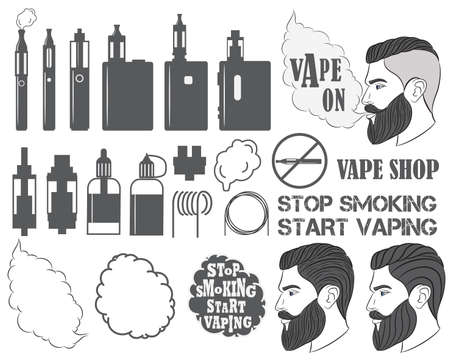 Set of vaping objects icons, elements. Vector illustration.のイラスト素材