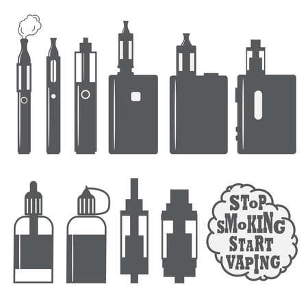 Set of vaping objects icons, elements. Vector illustration.のイラスト素材