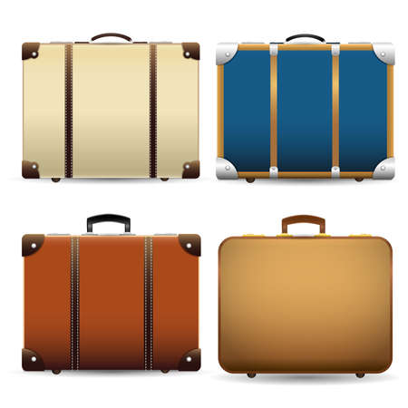 Closed old retro vintage suitcase. Set of 3d travel bag realistic icons. Vector illustrationのイラスト素材