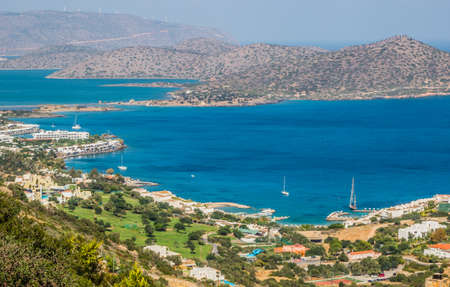 Beautiful seascape with mountains, Elounda, Crete, Greeceの写真素材