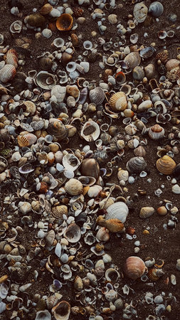 A lot of seashells on the beach with sand in the background