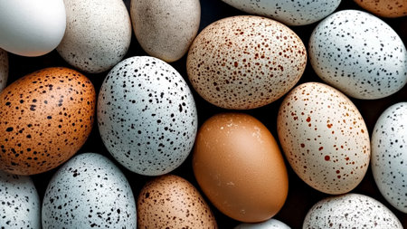 Detailed lose-up of  Easter eggs in natural colors. Easter holiday backgroundの素材