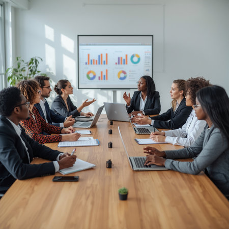 Group of multiethnic business people in a meeting at the officeの素材