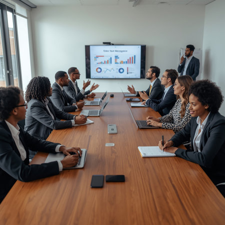 Group of multiethnic business people having a meeting in an officeの素材
