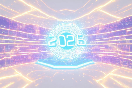 Neon Futuristic 80s Style 3D Graphic with Glowing Retro Symbolの素材