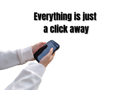 Person holding smartphone with text highlighting digital accessibility and convenience