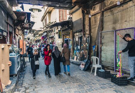 Tradional markets and life vibes in Ancient City of Damascus (Syrian Arab Republic) after the war in 15.12.2019のeditorial素材