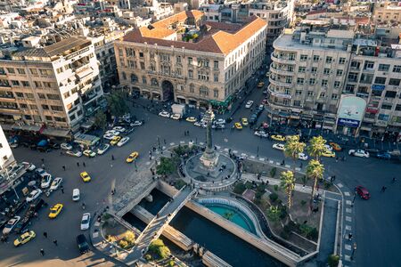 Aerial view  of Al Marjeh Square in Damascus (Syrian Arab Republic) after war ended in 02.12.2019のeditorial素材