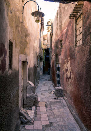 Old  lane in ancient city of Damascus (Syrian Arab Republic) in 15/02/ 2020 daytime at 15/02/ 2020のeditorial素材