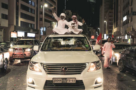 UAE national Day people celebrating in Abu Dhabi Streets in December 2, 2011 in UAE, Abu Dhabiのeditorial素材
