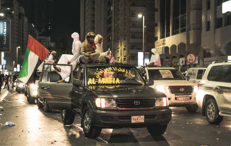 UAE national Day people celebrating in Abu Dhabi Streets in December 2, 2011 in UAE, Abu Dhabiのeditorial素材