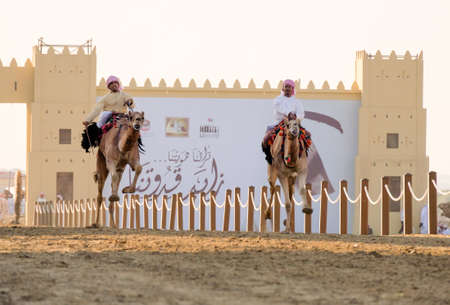 Camel Riders race at the Al Wathba Sheikh Zayed Heritage Festival in Al Wathba, Abu Dhabi, 22 Nobember 2014のeditorial素材
