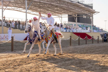Hourses Riders race at the Al Wathba Sheikh Zayed Heritage Festival in Al Wathba, Abu Dhabi, 22 Nobember 2014のeditorial素材