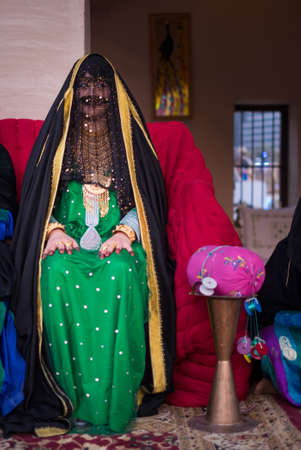 UAE traditional dress for ladies form qasr al hosn festival in Abu Dhabi in February 15, 2015のeditorial素材