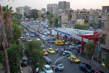 Wide shot of Damascus streets and transport in Damascus, Syria, 19/09/2020のeditorial素材