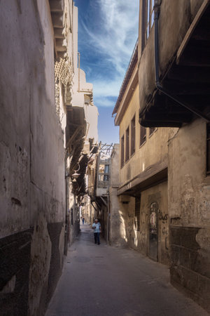 Vintage street and life how looks  in ancient City in Damascus (Syrian Arab Republic) during coronavirus pandemic in 14/09/2020のeditorial素材