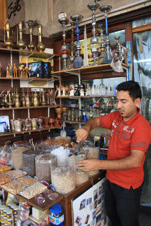 Spices shop in Dubai Spices Souk or the Old Souk is a traditional market in Dubai, United Arab Emirates. The Spice Souk is located in eastern Dubai, in Deira and is adjacent to the Dubai Gold Souk on 03 October 2010のeditorial素材