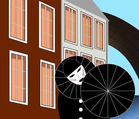 Person in a carnival mask on a street of Venice, during masqueradeのイラスト素材