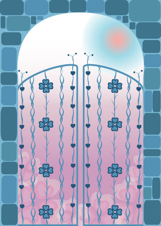 Carved gates to a magical gardenのイラスト素材