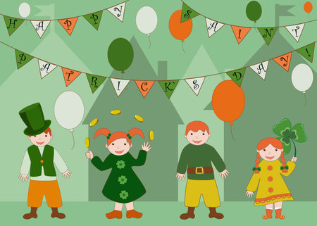 Cute kids celebrating Saint Patrick s Dayのイラスト素材