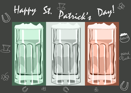 Saint Patrick s Day beer mugs on a chalkboard with doodlesのイラスト素材