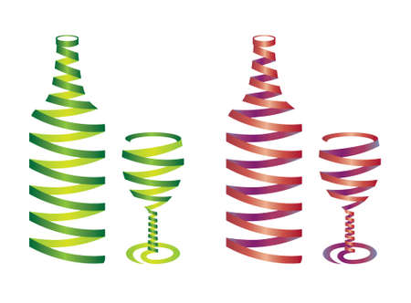 Ribbon Bottle and Glass のイラスト素材