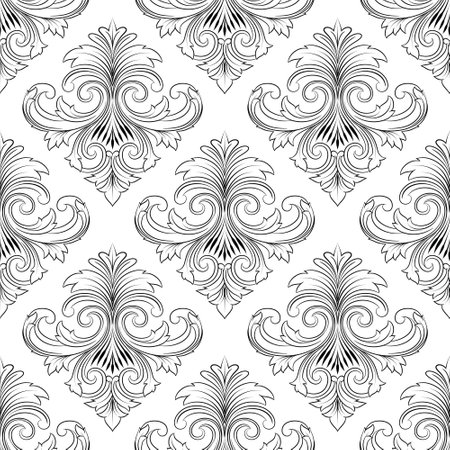 Black Line Vintage Ornament Patternのイラスト素材