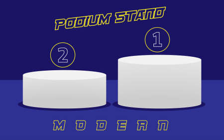 Minimal podium studio platform. Blue, navy dark background. Booth design.のイラスト素材