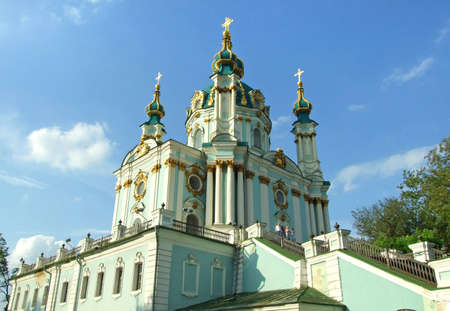 St Andrew's Cathedral in the Podol district in Kievの写真素材