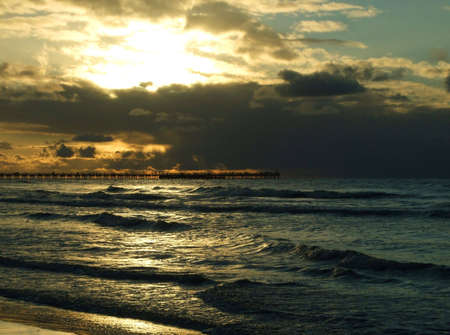 Winter sunset on the Baltic Sea in Palanga, Lithuaniaの写真素材